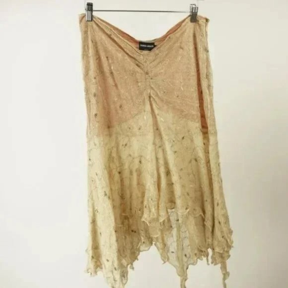 Giorgio Armani Dresses & Skirts - Giorgio Armani Champagne Embroidered Handkerchief-Hem Skirt
